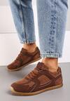 Brązowe Sneakersy z Geometrycznymi Przeszyciami z Zdobieniem z Cyrkonii Taranea