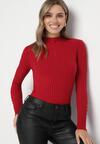 Bordowy Dopasowany Sweter Golf z Ozdobnymi Guzikami Oppanla