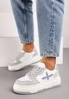 Biało-Szare Sznurowane Sneakersy na Grubszej Podeszwie z Geometrycznym Wzorem Sairana