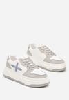 Biało-Szare Sznurowane Sneakersy na Grubszej Podeszwie z Geometrycznym Wzorem Sairana