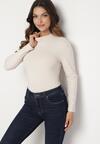 Jasnobeżowa Wiskozowa Bluzka Półgolf Longsleeve Naotina