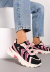Czarno-Różowe Sneakersy na Grubej Podeszwie z Brokatowymi Wstawkami Sairiel