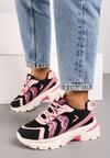 Czarno-Różowe Sneakersy na Grubej Podeszwie z Brokatowymi Wstawkami Sairiel