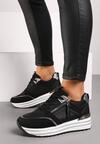 Czarne Sneakersy na Grubej Podeszwie z Brokatowymi Wstawkami i Ozdobnym Suwakiem Mairanne