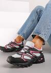 Szaro-Fuksjowe Płaskie Sznurowane Buty Sportowe Sneakersy Ozdobione Tłoczeniem Raisha