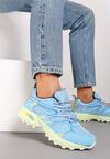 Niebieskie Płaskie Sznurowane Buty Sportowe Sneakersy Ozdobione Tłoczeniem Raisha