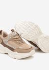 Ciemnobeżowe Sneakersy na Grubej Tłoczonej Podeszwie z Cekinami Narelis