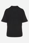 Czarny Wiskozowy T-shirt z Naszywką Misia i Guzikami przy Dekolcie Callidora