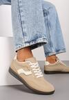 Ciemnobeżowe Sneakersy z Wywiniętym Językiem i Geometryczną Wstawką Riaviana