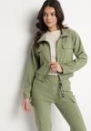 Zielony Streetwearowy Komplet Dresowy z Bluzą ze Stójką i Spodniami Typu Jogger z Kieszeniami Rialisea