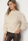 Beżowy Sweter z Wiskozą i Bawełną z Kolorową Nicią Raithra