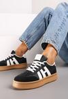 Czarno-Białe Sneakersy na Grubej Podeszwie z Kontrastowymi Przeszyciami Mialunae