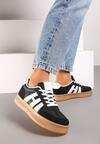 Czarno-Białe Sneakersy na Grubej Podeszwie z Kontrastowymi Przeszyciami Mialunae