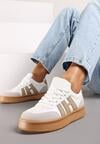 Biało-Beżowe Sneakersy na Grubej Podeszwie z Kontrastowymi Przeszyciami Mialunae