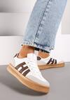 Biało-Brązowe Sneakersy na Grubej Podeszwie z Kontrastowymi Przeszyciami Mialunae