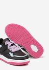 Czarno-Fuksjowe Płaskie Buty Sportowe Sneakersy na Rzep Ozdobione Perforacją Zailaia
