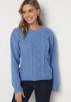 Niebieski Sweter z Wełną Ściągaczem i Tłoczeniem Riavonnae