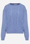 Niebieski Sweter z Wełną Ściągaczem i Tłoczeniem Riavonnae