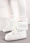 Białe Sznurowane Śniegowce na Płaskiej Podeszwie ze Ściągaczem Cialora