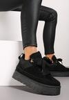 Czarne Sznurowane Sneakersy na Grubej Podeszwie z Futerkiem Vaitaly