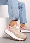 Beżowe Sneakersy na Platformie z Ozdobną Aplikacją Przy Wiązaniu Amirorae