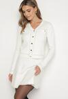 Biały Komplet z Wiskozą Rozkloszowana Spódnica Kardigan na Guziki z Metaliczną Nicią Avattoni