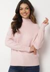 Różowy Sweter Golf z Ozdobnym Tłoczeniem Zakończony Ściągaczem Melodiea