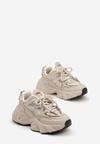 Beżowe Sznurowane Buty Sportowe Sneakersy na Grubej Tłoczonej Podeszwie Arionella