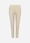 Jasnobeżowe  Legginsy z Ekoskóry z Wysokim Stanem i Imitacją Kieszeni Merievia