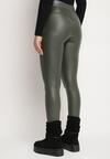 Ciemnozielone Legginsy z Ekoskóry Ocieplane z Efektem Push-Up Labrisa