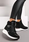 Czarne Sneakersy na Koturnie za Kostkę z Brokatem Sinthaine