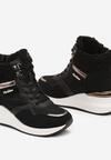 Czarne Sneakersy na Koturnie za Kostkę z Brokatem Sinthaine