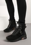 Czarne Sneakersy na Koturnie z Wysoką Cholewką Aplikacją i Futerkiem Typu Baranek Sinirithe