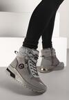 Szare Sneakersy na Koturnie z Wysoką Cholewką Aplikacją i Futerkiem Typu Baranek Sinirithe
