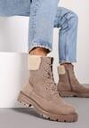 Beżowe Botki Workery na Płaskiej Podeszwie Zdobione Futerkiem Typu Baranek Nevasilla