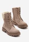 Beżowe Botki Workery na Płaskiej Podeszwie Zdobione Futerkiem Typu Baranek Nevasilla