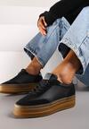 Czarne Sneakersy na Platformie z Kontrastowymi Wstawkami Belanise