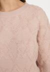 Jasnoróżowy Sweter o Luźnym Kroju i Wzorzystym Splocie ze Ściągaczami Elondrae