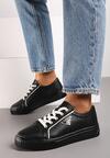 Czarne Płaskie Skórzane Sneakersy z Aplikacją Trójkąta Labriene
