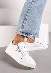 Białe Płaskie Skórzane Sneakersy z Aplikacją Trójkąta Labriene