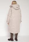 Beżowa Kurtka z Kapturem o Wydłużonym Fasonie z Kieszeniami na Suwak Loreldra