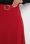 Bordowa Rozkloszowana Spódnica z Wysokim Stanem Ozdobiona Paskiem z Klamrą Lobir