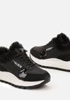 Czarne Sneakersy na Platformie Zdobione Futerkiem Kelilora