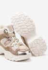 Złote Sneakersy na Grubej Podeszwie z Metaliczną Wstawką i Napisami Atterella