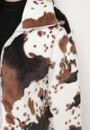 Czarno-Biała Futerkowa Kurtka ze Ściągaczami i Kołnierzykiem w Animal Print Fortilia
