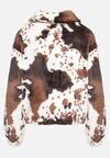 Czarno-Biała Futerkowa Kurtka ze Ściągaczami i Kołnierzykiem w Animal Print Fortilia