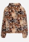 Czarno-Beżowa Futerkowa Kurtka ze Ściągaczami i Kołnierzykiem w Animal Print Fortilia
