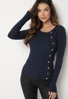 Granatowy Sweter Ozdobiony Metalowymi Napami Corettina