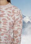 Ciemnoróżowy Sweter z Wełną o Klasycznym Kroju Zdobiony Wzorem w Cętki Zinarisa