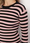 Czarno-Różowy Sweter o Klasycznym Kroju w Paski Zinolla